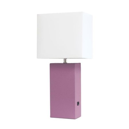 ELEGANT GARDEN DESIGN Elegant Designs LT1053-PRP Modern Leather Table Lamp with USB & White Fabric Shade; Purple LT1053-PRP